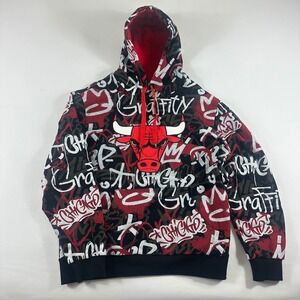 FISLL Chicago Bulls Graffiti All Over Print Hoodie Mens Large Black Red NBA Logo